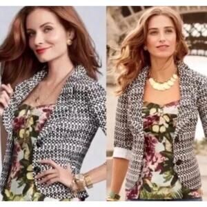 CAbi Du Jour Blazer Black White Geometric Link Ovals Jacket Size 8 Style 298